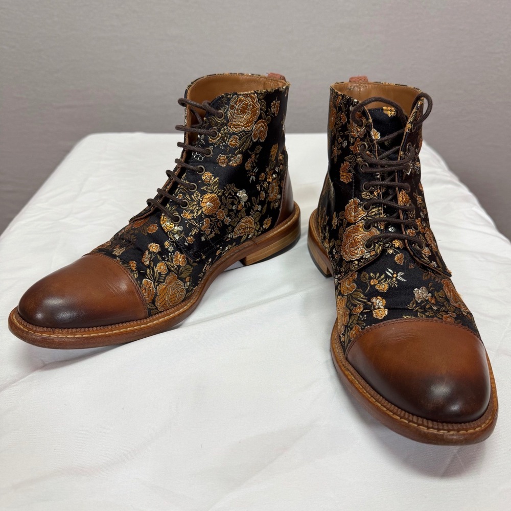 Taft Jack Boot Eden Floral Jacquard Leather Cap Toe Boots EU 39‎ Handcrafted
